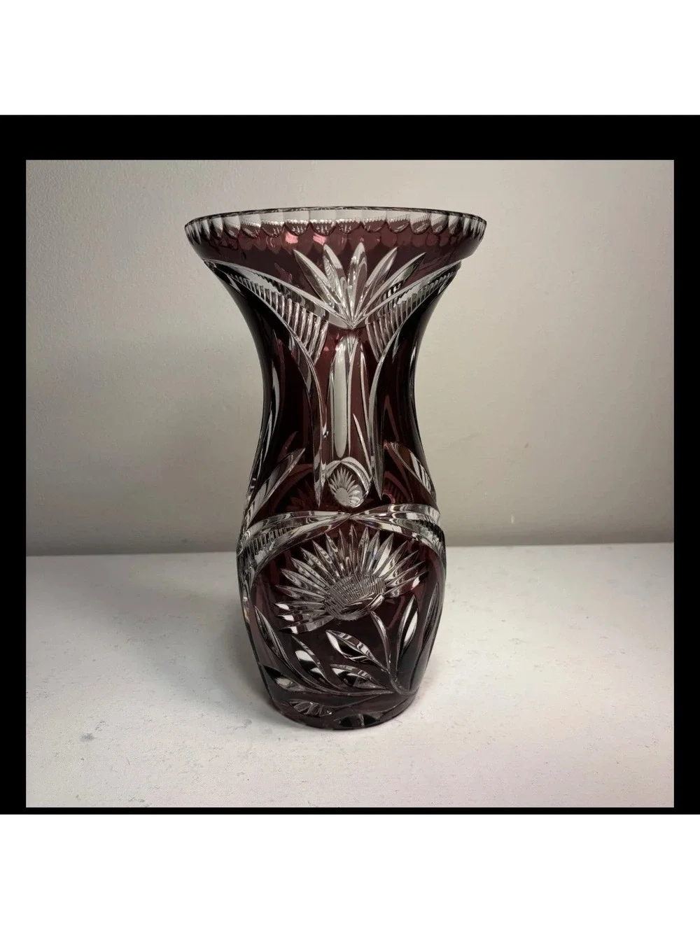 Rare French Amethyst Diamond Cut to Clear Flower Vase Early 1900's